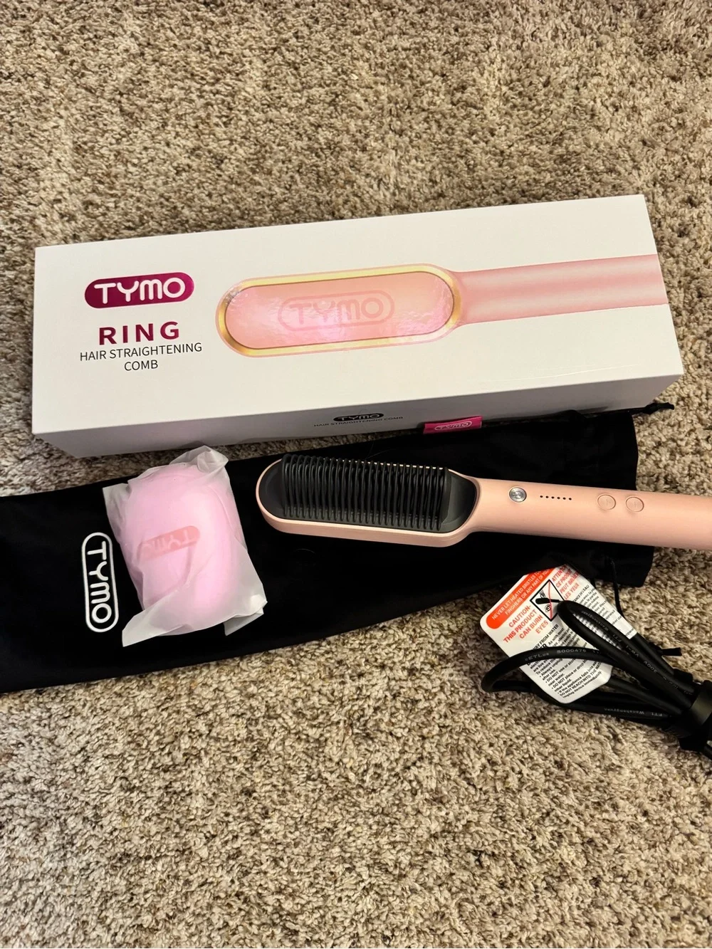 TYMO Ring Hair Straightening Comb - Pink Like New with Original Box and Acc